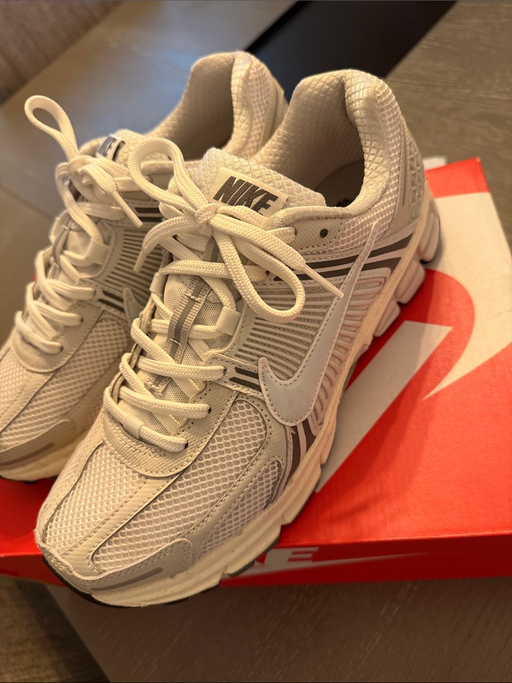 Nike Zoom Vomero 5 Beige and Gray Mesh Runner Sneakers - Picture 4 of 6